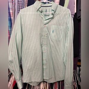 Johnnie-O light green gingham prepformance Small button up down S performance